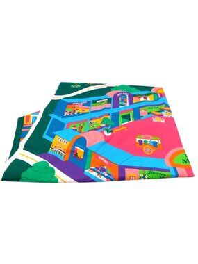 Vintage Cranston Print Works Fabric Colorful Mall Scene 1980s 72" x 45" FLAW